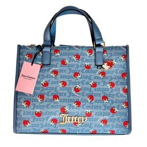 Juicy Couture Berry Sweet Tote Dusty Blue Strawberry Print NWT — Y2K Coquette